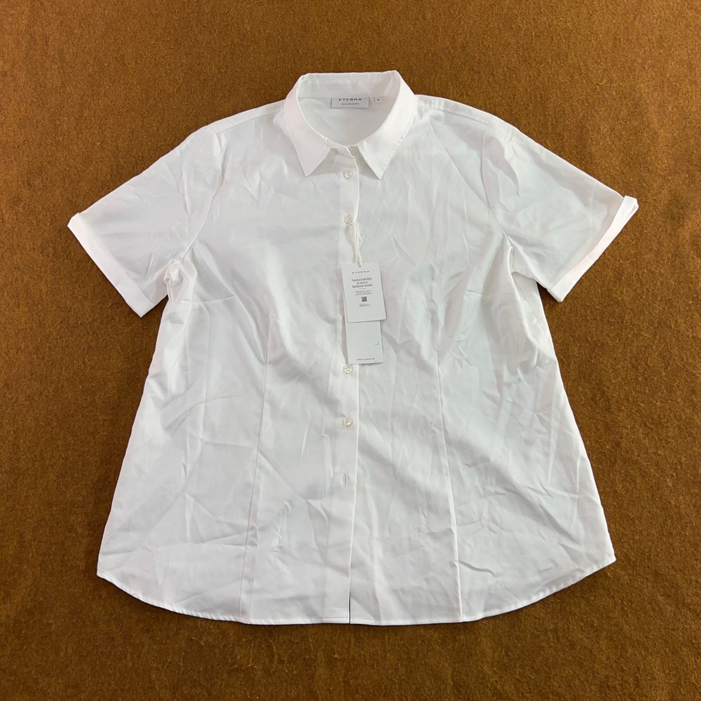 Eterna Womens 42 White Ruby Regular Fit Short Sleeve Button Up Shirt New *Flaw
